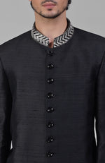Black Zardozi Hand Embroidered Silk Bandhgala Jacket Set