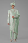 Dusty Blue Floral Hand Embroidered Sherwani Set