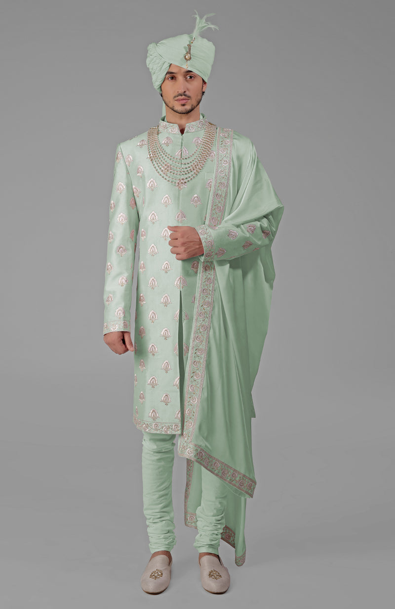 Yours Beige Rose Embroidered Sherwani Set