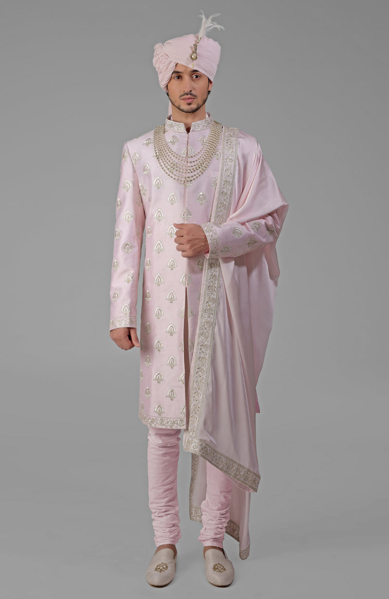 Yours Beige Rose Embroidered Sherwani Set