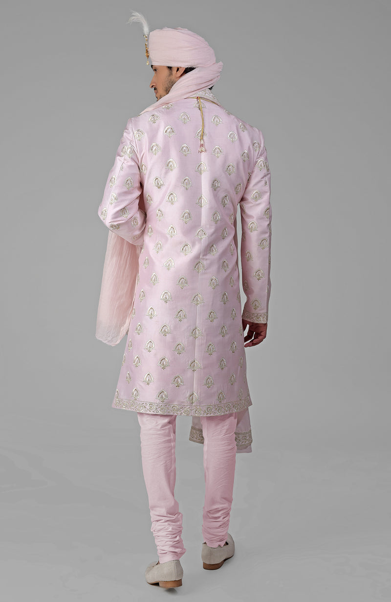 Yours Primrose Pink Embroidered Sherwani Set