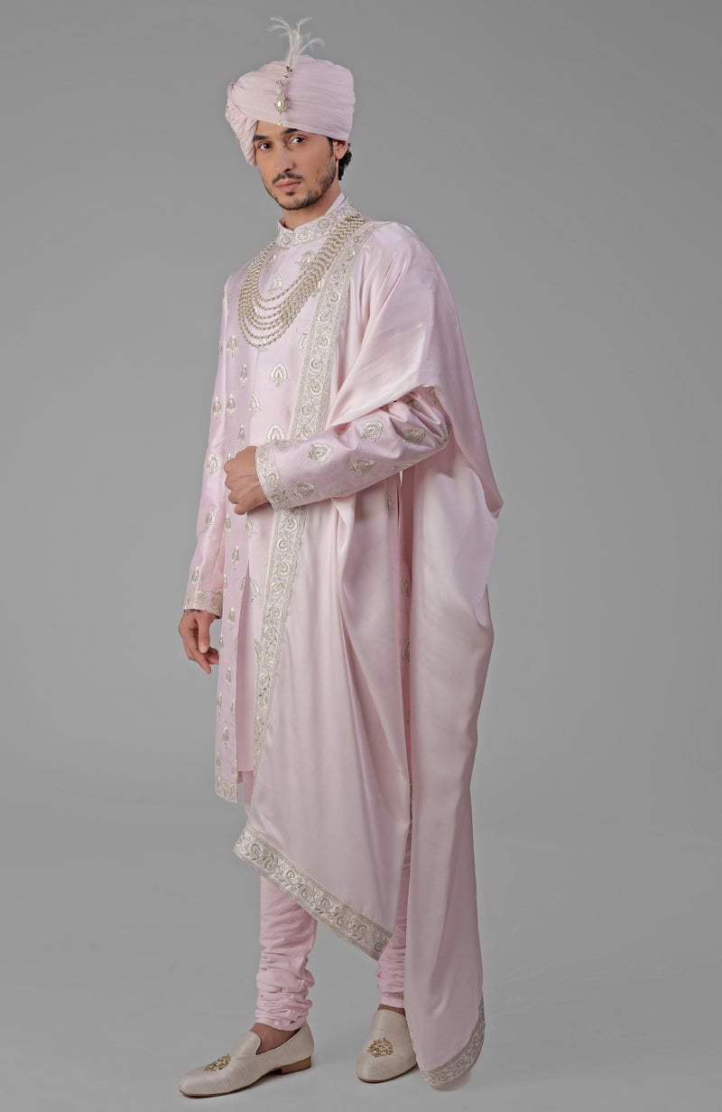 Yours Primrose Pink Embroidered Sherwani Set