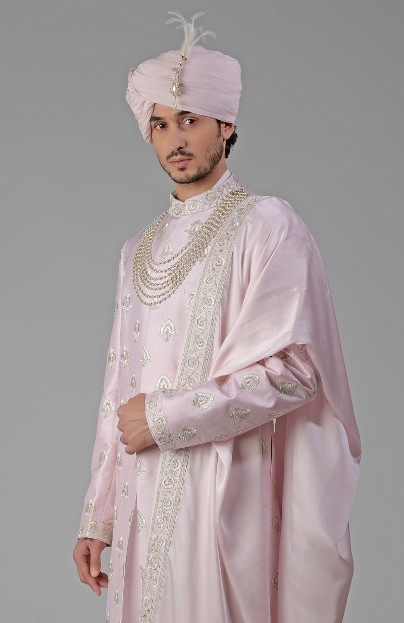 Yours Primrose Pink Embroidered Sherwani Set