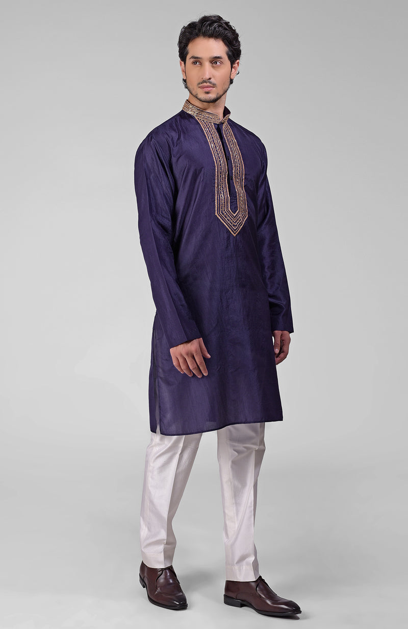 Olive  Zardozi Hand Embroidered Pure Silk Kurta Set
