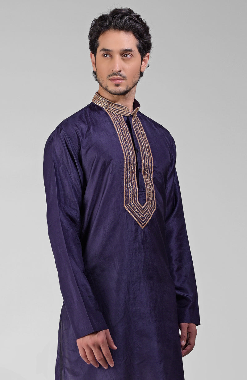 Blue Zardozi Hand Embroidered Pure Silk Kurta Set