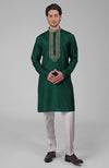 Olive  Zardozi Hand Embroidered Pure Silk Kurta Set