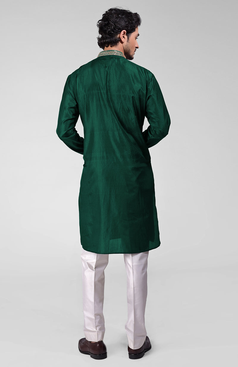 Dark Emerald Zardozi Hand Embroidered Pure Silk Kurta