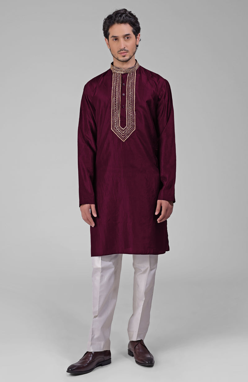 Olive  Zardozi Hand Embroidered Pure Silk Kurta Set