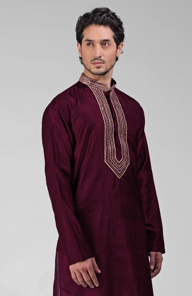 Maroon Zardozi Hand Embroidered Pure Silk Kurta Set