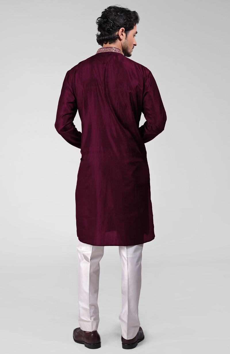 Maroon Zardozi Hand Embroidered Pure Silk Kurta Set