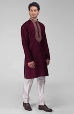 Maroon Zardozi Hand Embroidered Pure Silk Kurta Set