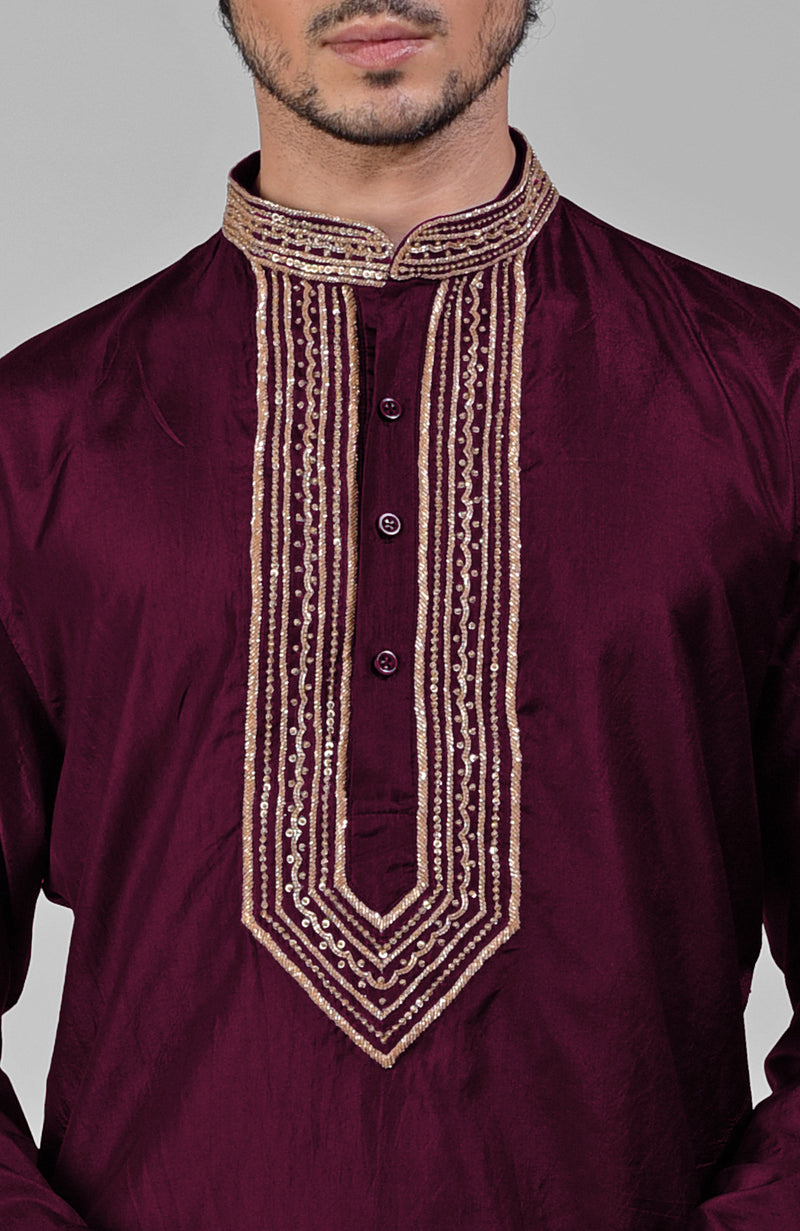 Maroon Zardozi Hand Embroidered Pure Silk Kurta Set