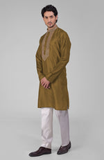 Olive  Zardozi Hand Embroidered Pure Silk Kurta Set