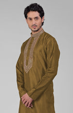 Olive  Zardozi Hand Embroidered Pure Silk Kurta Set