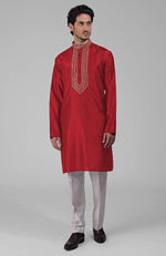 Olive  Zardozi Hand Embroidered Pure Silk Kurta Set