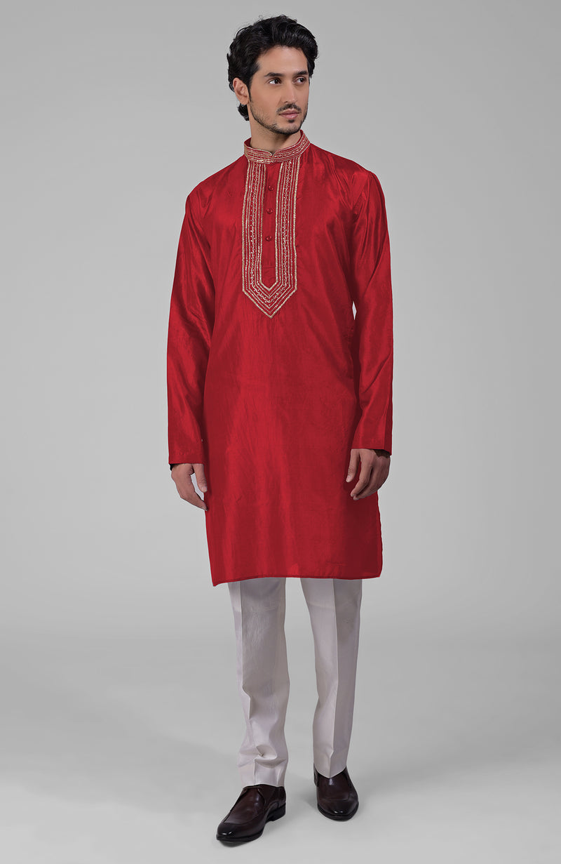 Olive  Zardozi Hand Embroidered Pure Silk Kurta Set