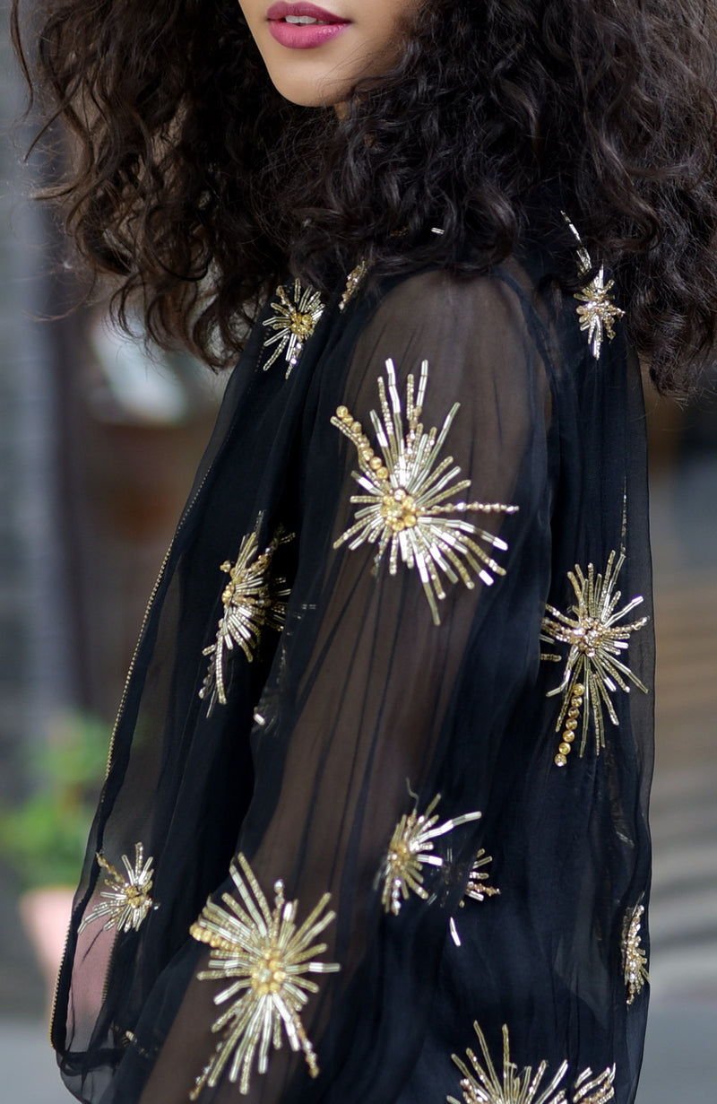 Black Starburst Beads & Sequin Hand Embroidered Jacket