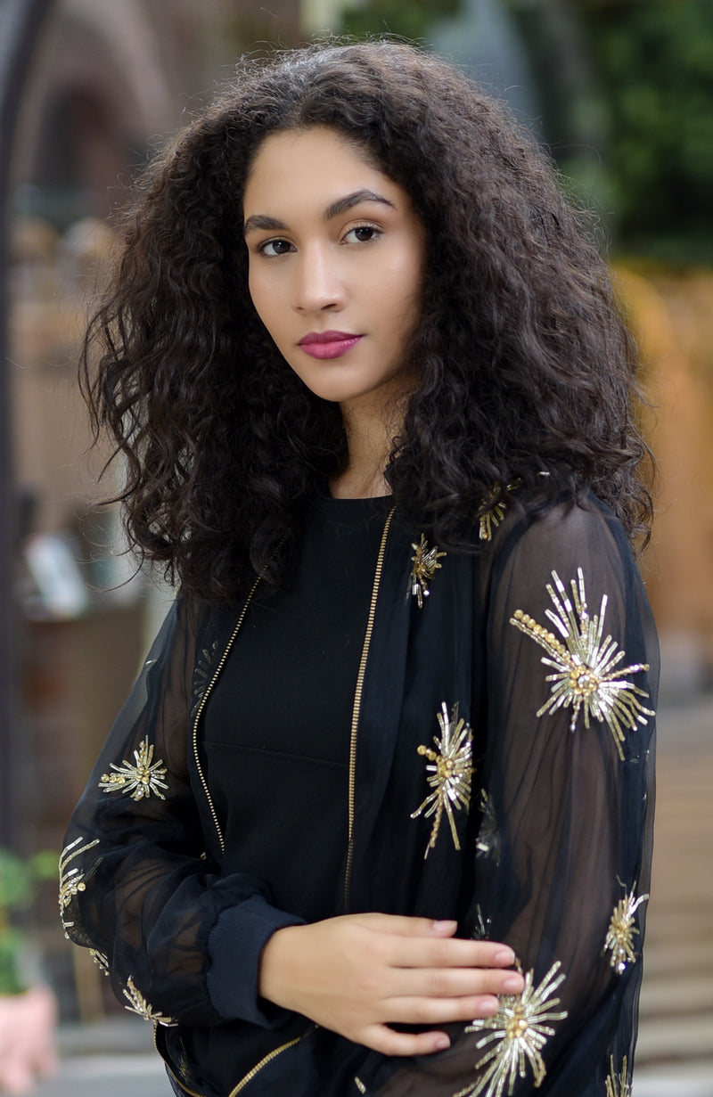 Black Starburst Beads & Sequin Hand Embroidered Jacket