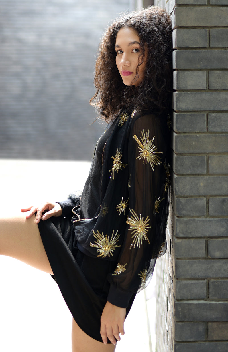 Black Starburst Beads & Sequin Hand Embroidered Jacket