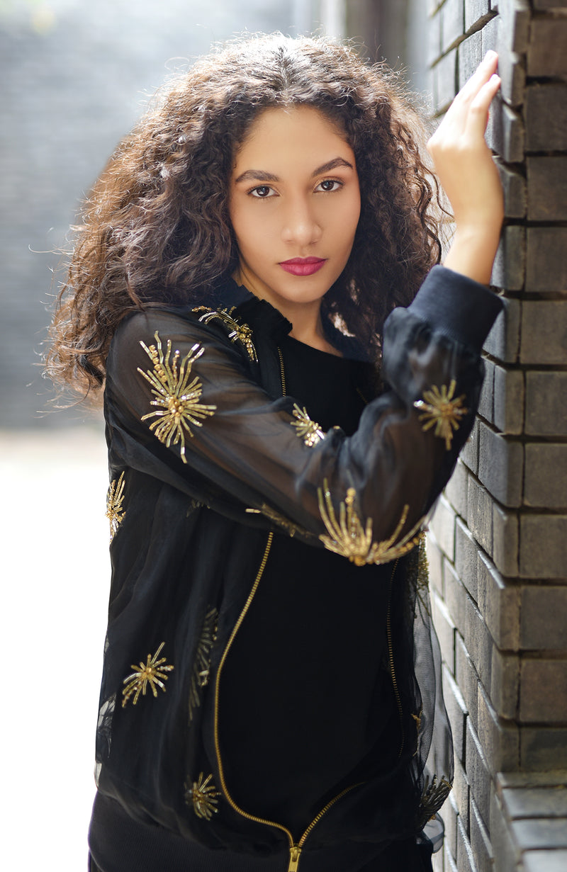 Black Starburst Beads & Sequin Hand Embroidered Jacket