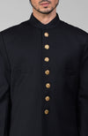 Timeless Black Pure Silk Sherwani Set With Gold Plated Buttons