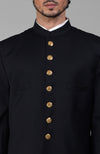 Timeless All Black Pure Silk Sherwani Set with Gold Plated Buttons