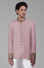 Burnished Lilac Zardozi Hand Embroidered Silk Bandhgala Jacket Set