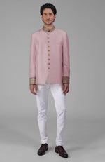 Burnished Lilac Zardozi Hand Embroidered Silk Bandhgala Jacket Set
