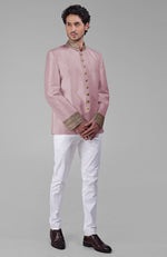 Ivory-Gold Zardozi Hand Embroidered Silk Bandhgala Jacket Set