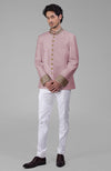 Gold Zardozi Hand Embroidered Silk Bandhgala Jacket Set