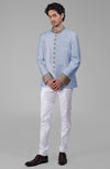 Gold Zardozi Hand Embroidered Silk Bandhgala Jacket Set