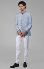 Gold Zardozi Hand Embroidered Silk Bandhgala Jacket Set
