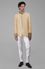 Maroon Zardozi Hand Embroidered Silk Bandhgala Jacket Set