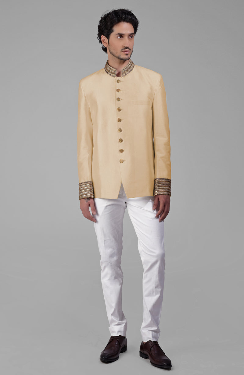 Maroon Zardozi Hand Embroidered Silk Bandhgala Jacket Set