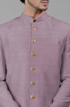 Elderberry Pure Silk Sherwani Set With Gold Buttons