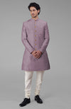 Gossamer Green Pure Silk Sherwani Set With Gold Buttons