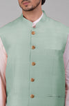 Gossamer Green Pure Raw Silk Waistcoat Bandi Jacket