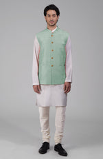 Gossamer Green Pure Raw Silk Waistcoat Bandi Jacket
