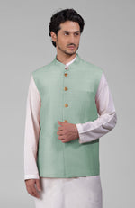 Gossamer Green Pure Raw Silk Waistcoat Bandi Jacket