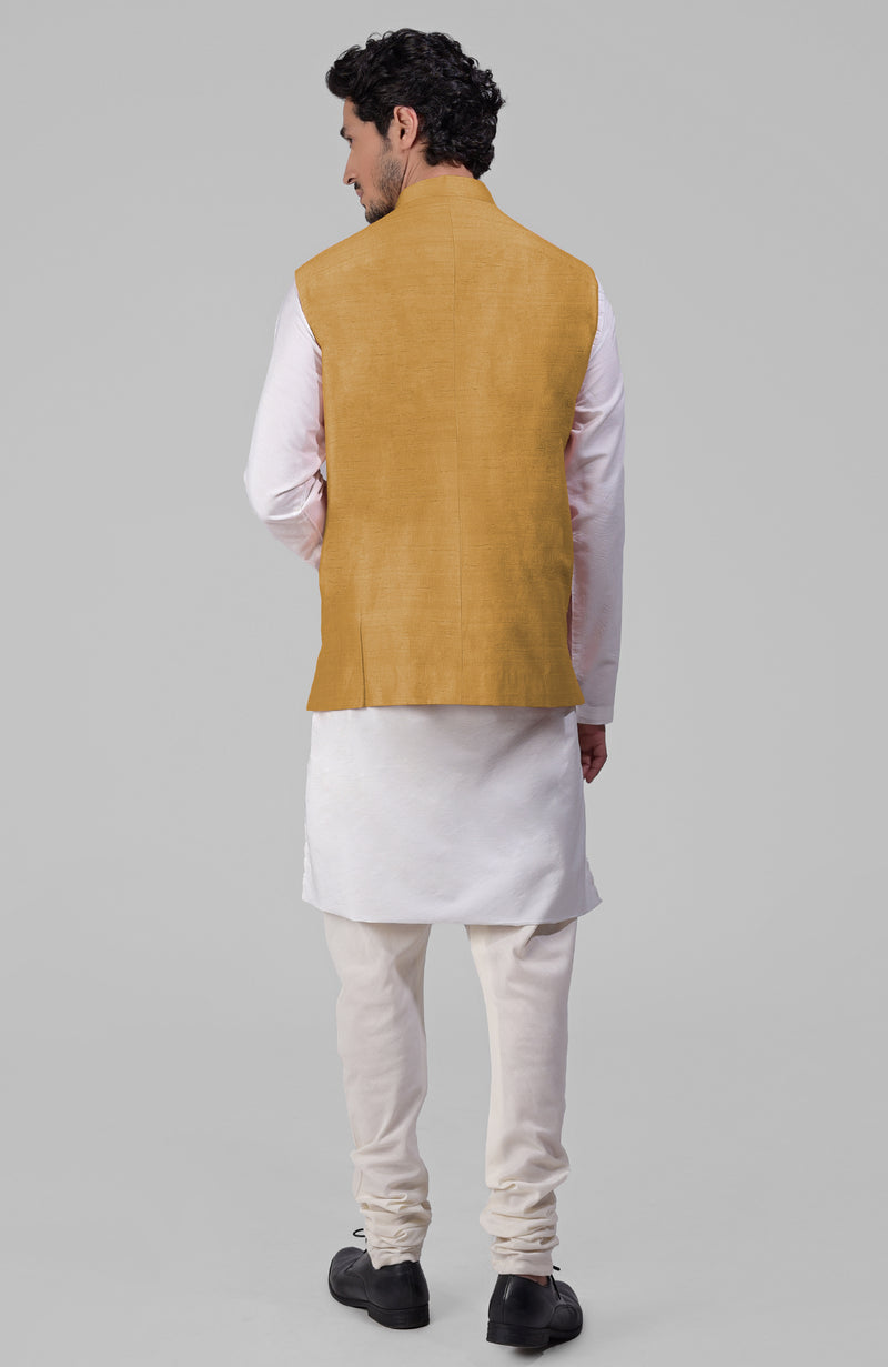 Gold Pure Raw Silk Waistcoat Bandi Jacket