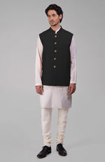 Timeless Black Pure Raw Silk Waistcoat Bandi Jacket