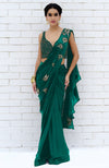 Emerald Starburst Beads & Sequin Hand Embroidered Saree with Blouse