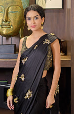Black Starburst Beads & Sequin Hand Embroidered Saree with Blouse