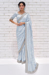 Powder Blue Zardozi Hand Embroidered Pure Silk Saree