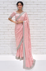 Pink Blossom Zardozi Hand Embroidered Pure Silk Saree