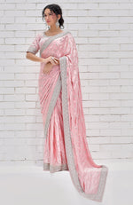 Pink Blossom Zardozi Hand Embroidered Pure Silk Saree