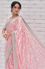 Pink Blossom Zardozi Hand Embroidered Pure Silk Saree