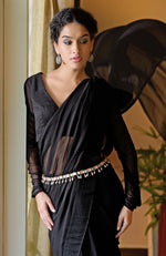 Black Chiffon Saree with Pink Jewelled Crystal Belt