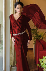 Classic Blood Red Chiffon Saree