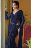 Classic Navy Blue Chiffon Saree